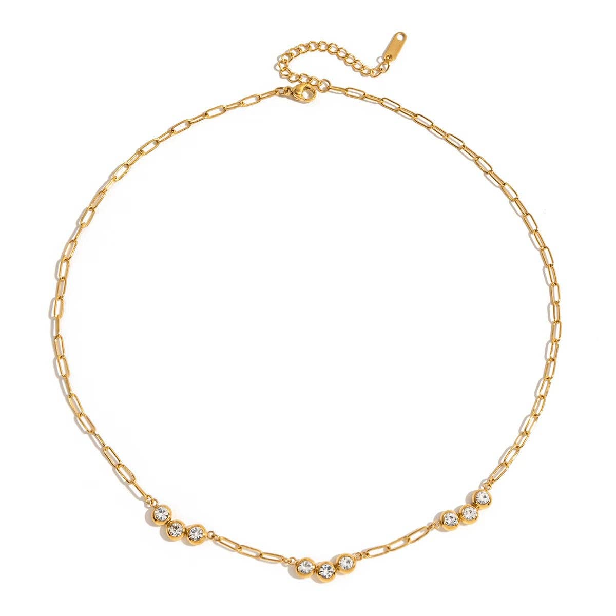 3 Cluster - CZ Gold Layered Stainless Steel Necklace - Waterproof