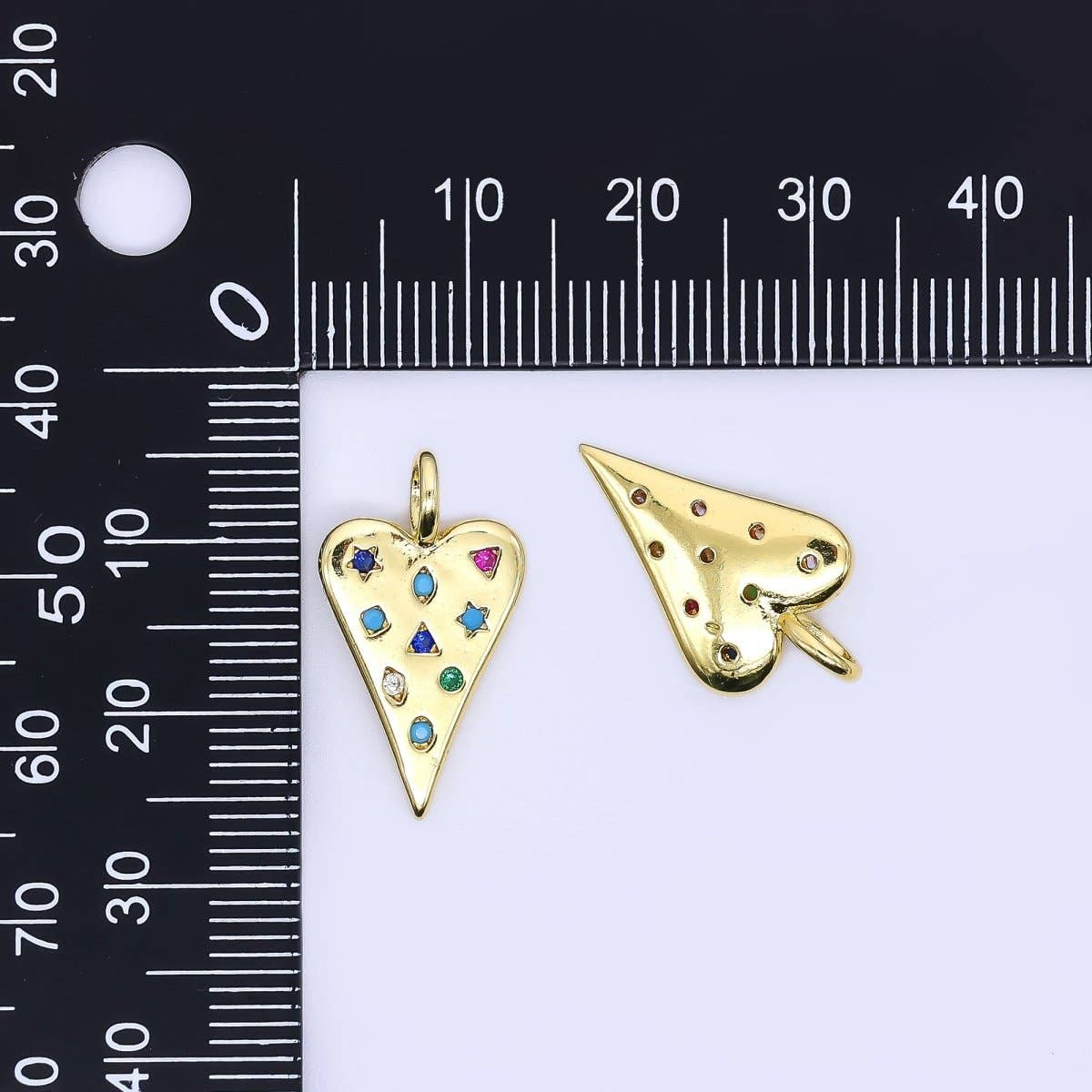 24K Gold Filled Colorful CZ Multi Shape Heart Love Charm