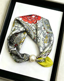 Silk Scarf with Green Accent and Pearl