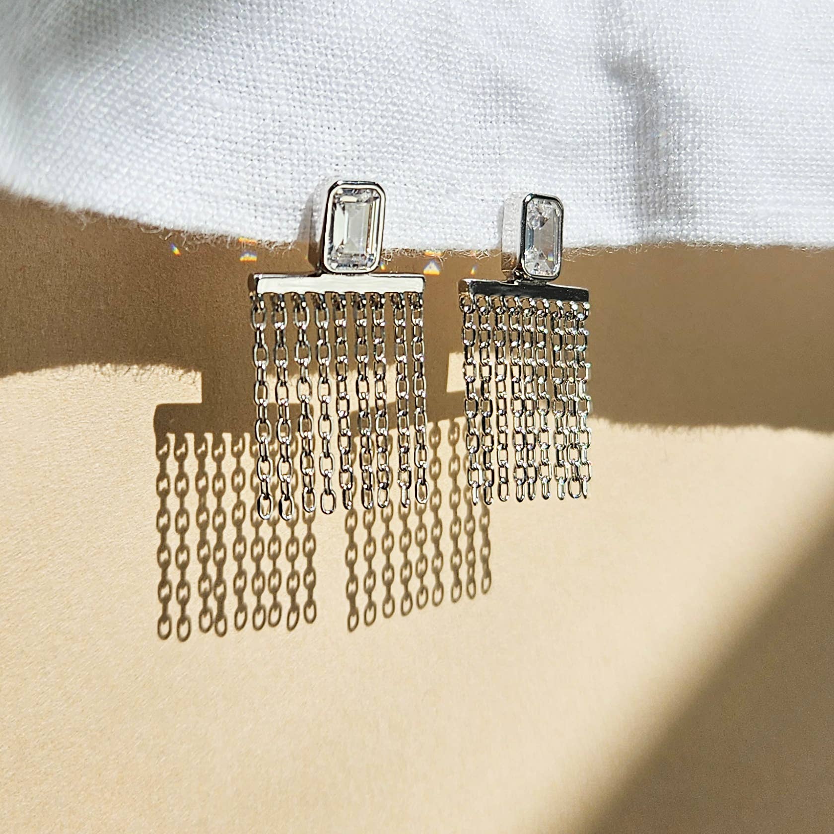 Bezel Emerald Cut Chain Drop Earring