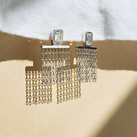 Bezel Emerald Cut Chain Drop Earring