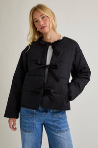 Puffer Jacket with Ribbon Tie on the Front