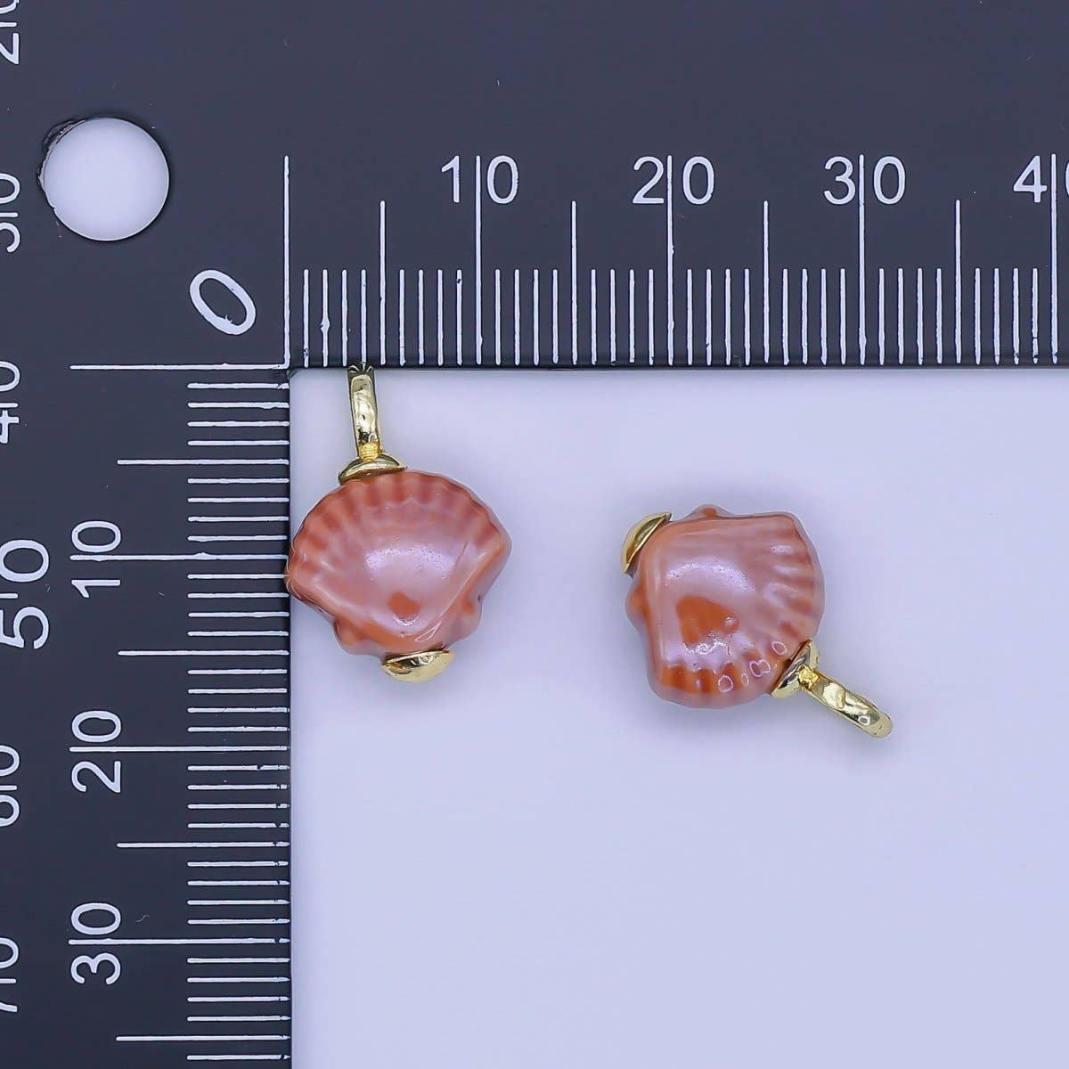 24K Gold Filled Ceramic Art Pink Sea Shell Charm
