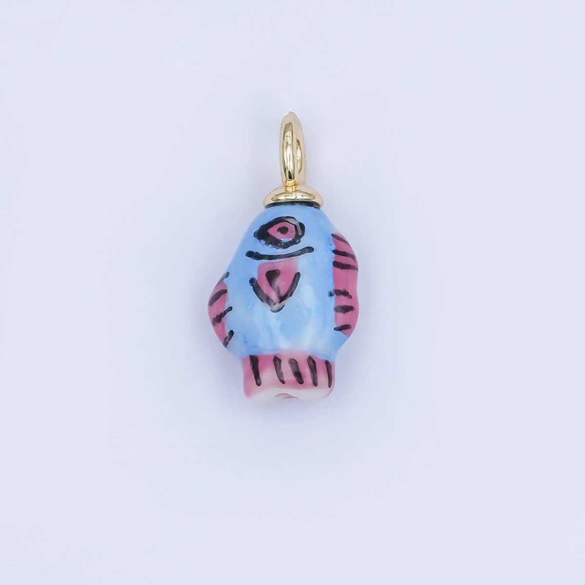 24K Gold Filled Blue, Green, Yellow Fish Ceramic Drop Pendant
