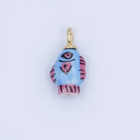 24K Gold Filled Blue, Green, Yellow Fish Ceramic Drop Pendant