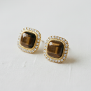 Retro Square Tiger's Eye Stud Earrings