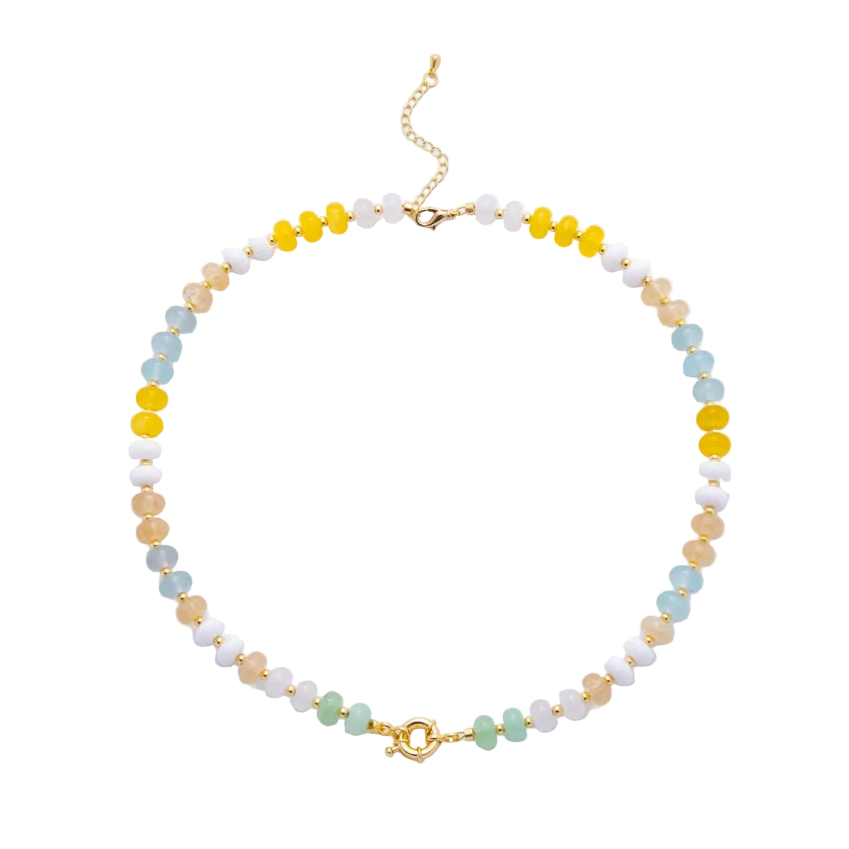 18K Gold Filled Colorful Candy Gemstone Beaded Chain Necklace in Yellow