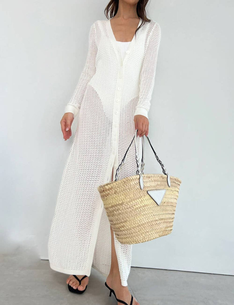 Solid Color Hollow Out Dress Cover Up