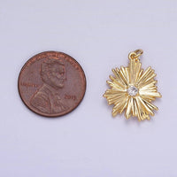 14K Gold Filled Sunburst Flower Petal Clear CZ Charm