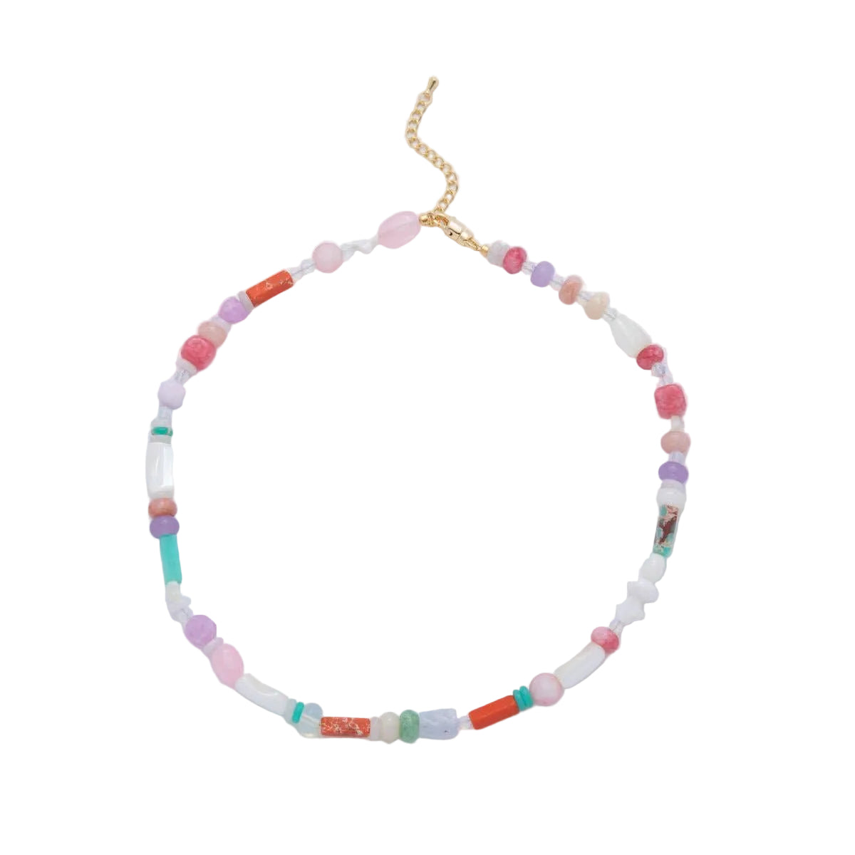 18K Gold Filled Splashed Earth & Sky Toned Color Gemstone Beaded Necklace