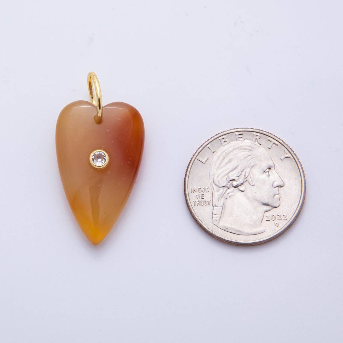 18K Gold Filled 35mm Carnelian, Aventurine, Quartz Long Heart Gemstone Charm