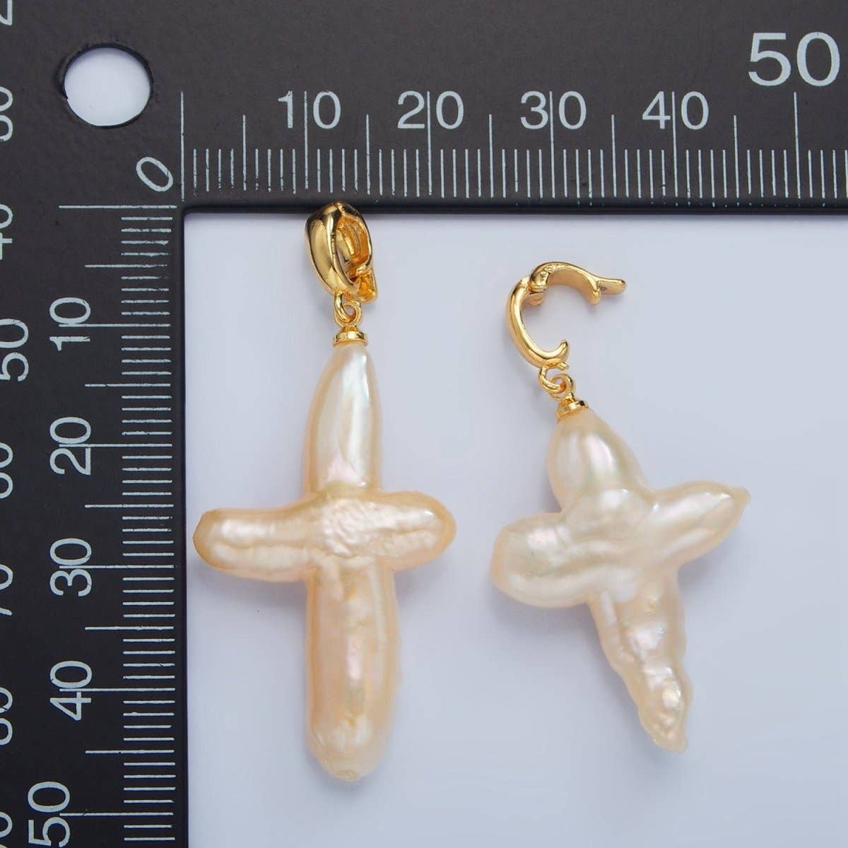 24K Gold Filled White Freshwater Pearl Religious Cross Pendant