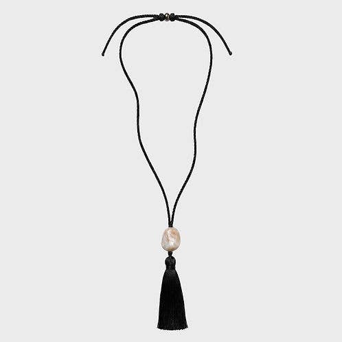 Long Black Agate Tassel Necklace