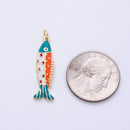 18K Gold Filled 30.5mm Multicolor CZ Enamel Fish Sardine Charm