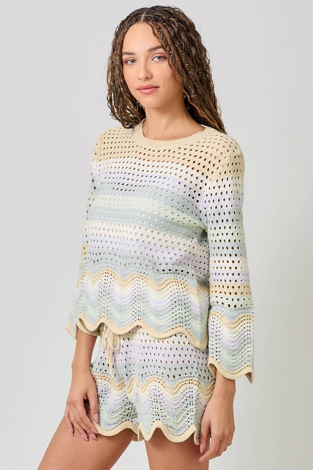 Open Stitch High Low Knit Cover Up Top