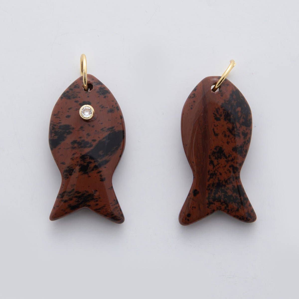 18K Gold Filled 38.8mm Clear CZ Natural Gemstone Fish Charm