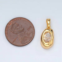 24K Gold Filled Clear CZ Oval Hammered Bezel Pendant