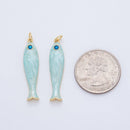 18K Gold Filled Blue, Green, Red Enamel Sardine Fish Charm