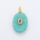 18K Gold Filled 26mm Natural Stone Pendant Oval Gemstone Charm