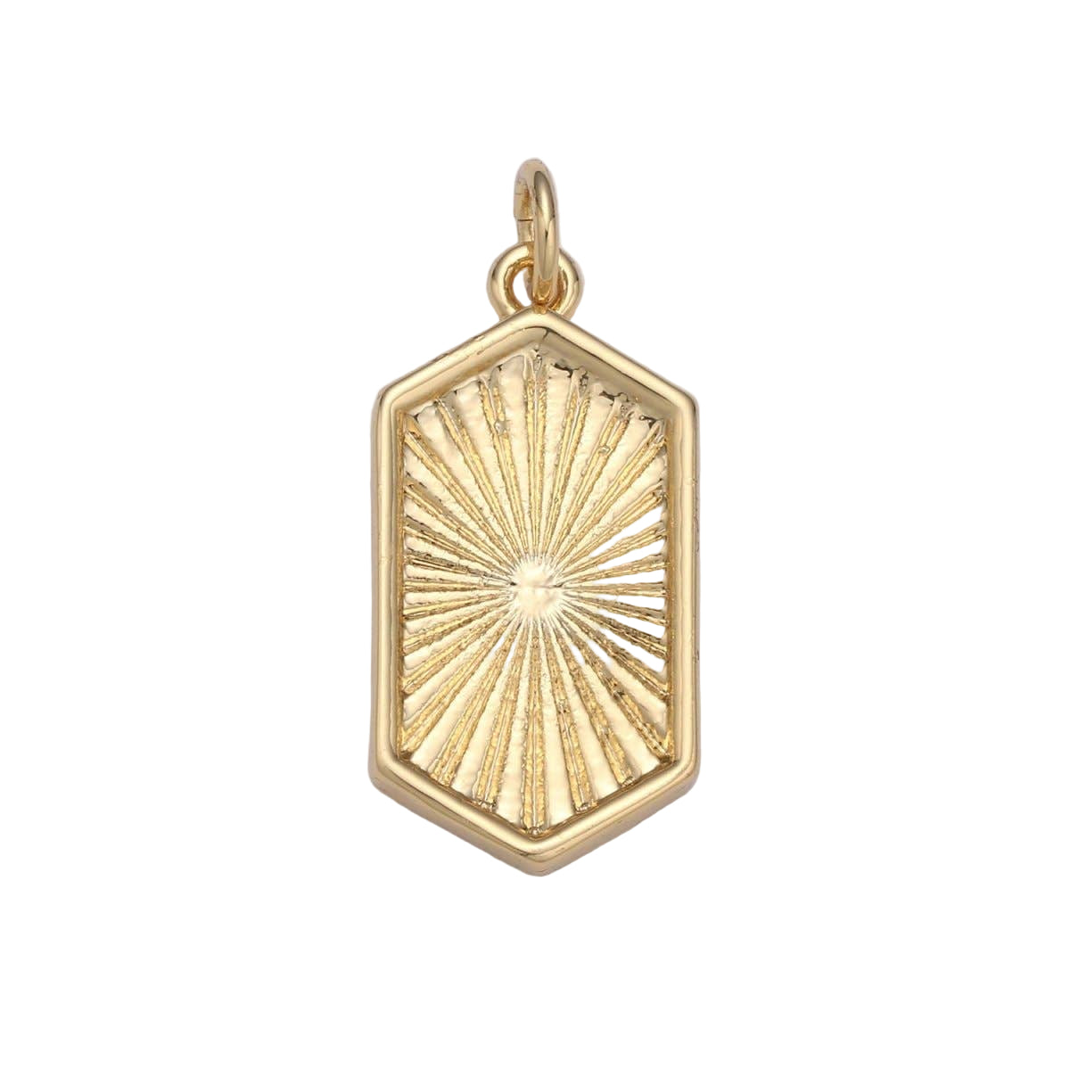 14K Gold Filled Hexagon Pendant Gold Sunburst Charm