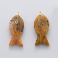 18K Gold Filled 38.8mm Clear CZ Natural Gemstone Fish Charm