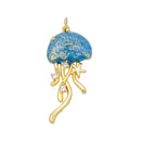 24K Gold Filled 35.5mm Enamel Art Blue Glittered Jellyfish Sea Animal Charm
