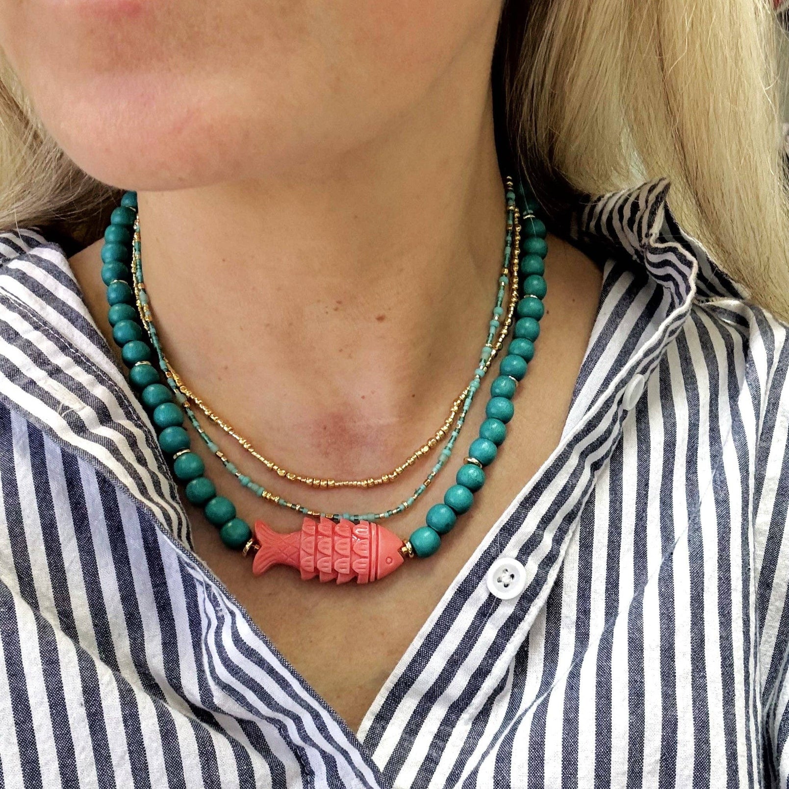 Teal Hazel Fish Necklace