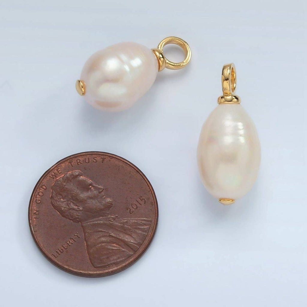 16K Gold Filled 25mm White Ringed Freshwater Pearl Pendant | P1865
