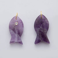 18K Gold Filled 38.8mm Clear CZ Natural Gemstone Fish Charm