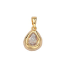 24K Gold Filled Clear CZ Teardrop Hammered Bezel Pendant