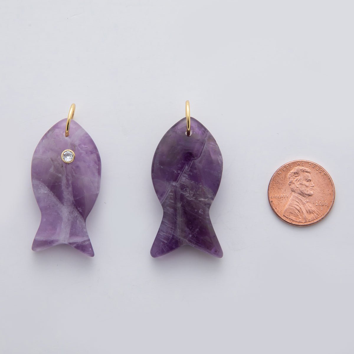 Natural Gemstone Fish Charm in Clear Quartz