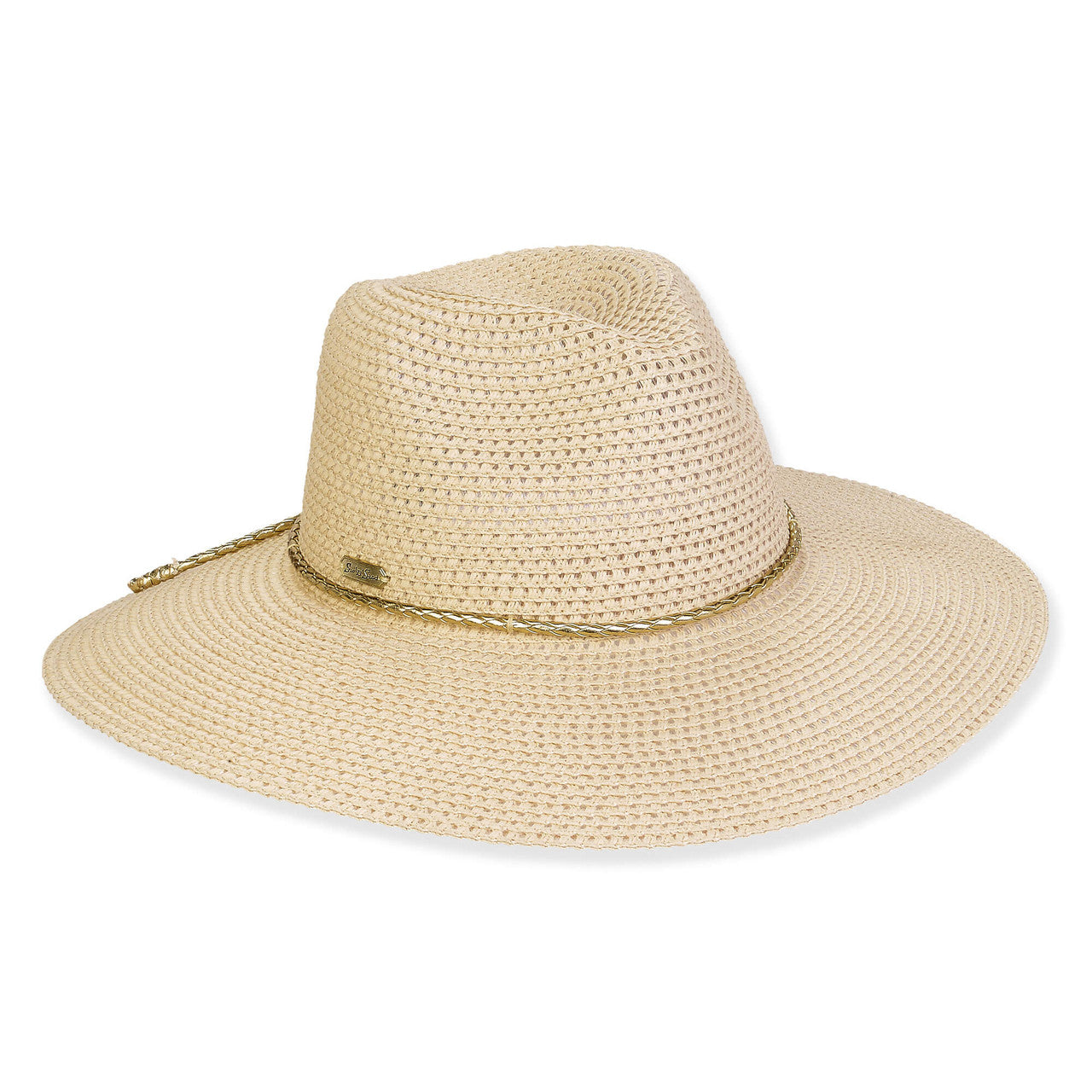 Beige Paper Braid Sunhat with Gold Band