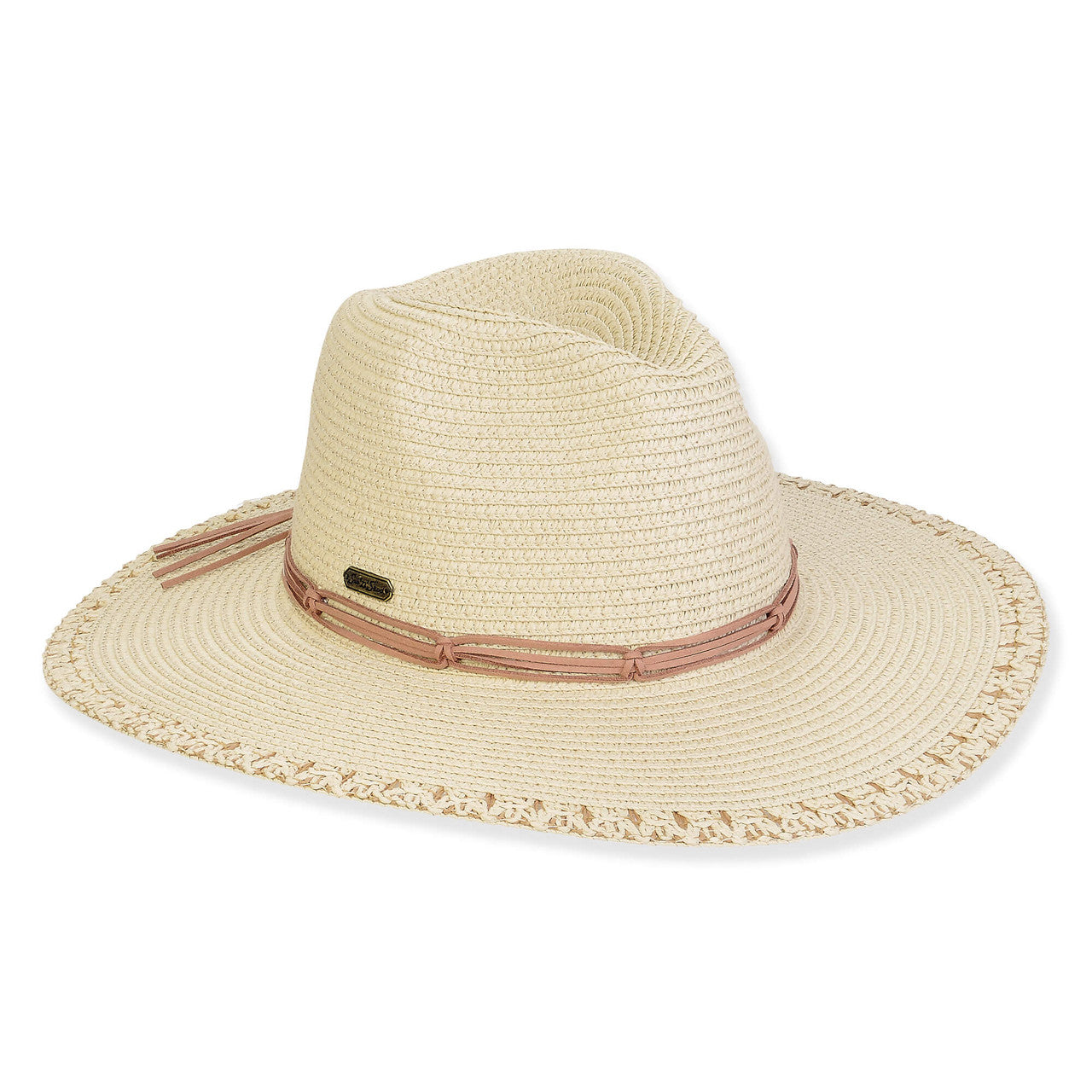 Beige Paper Braid Sunhat with Tan Band