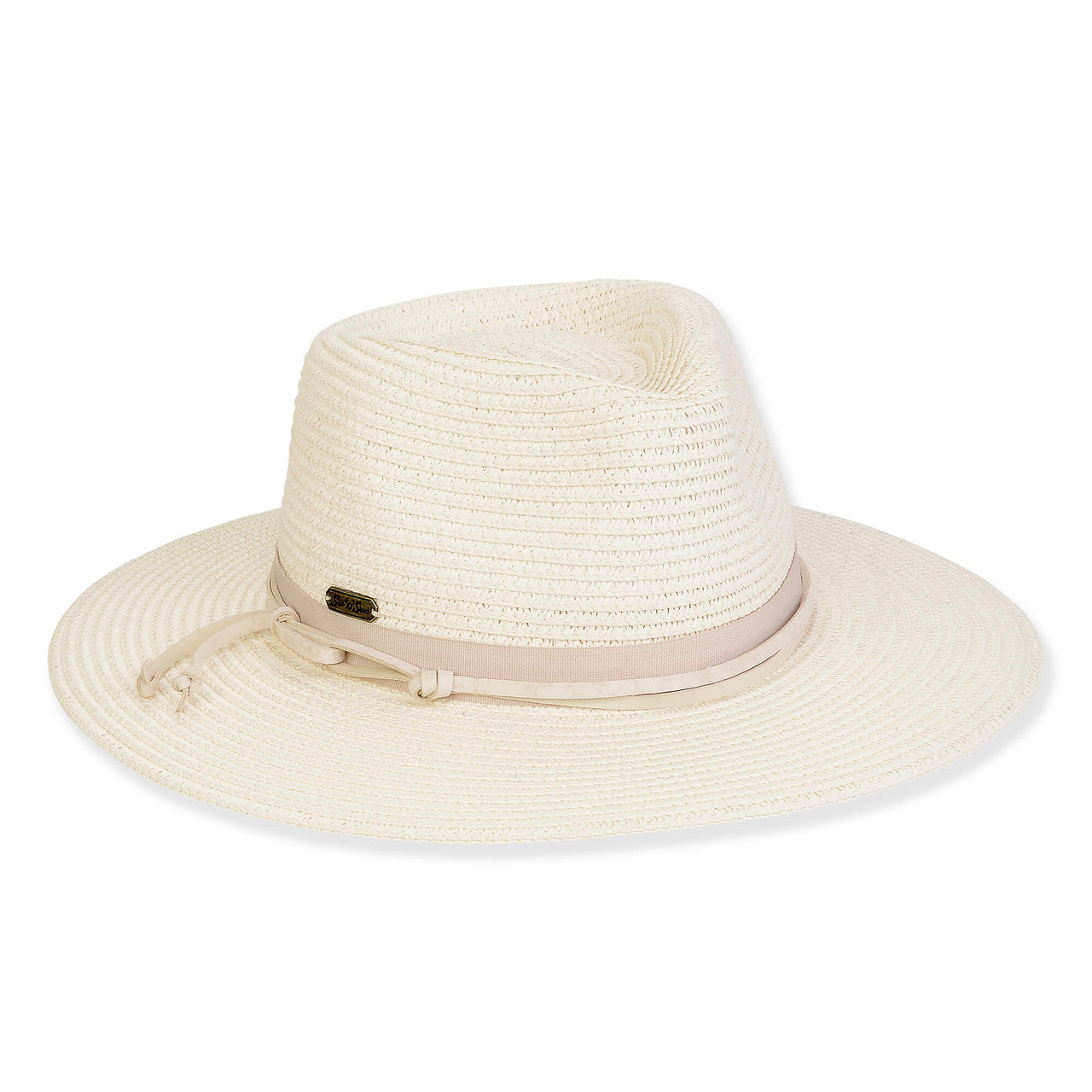 Ivory Paper Braid Sunhat with Beige Band