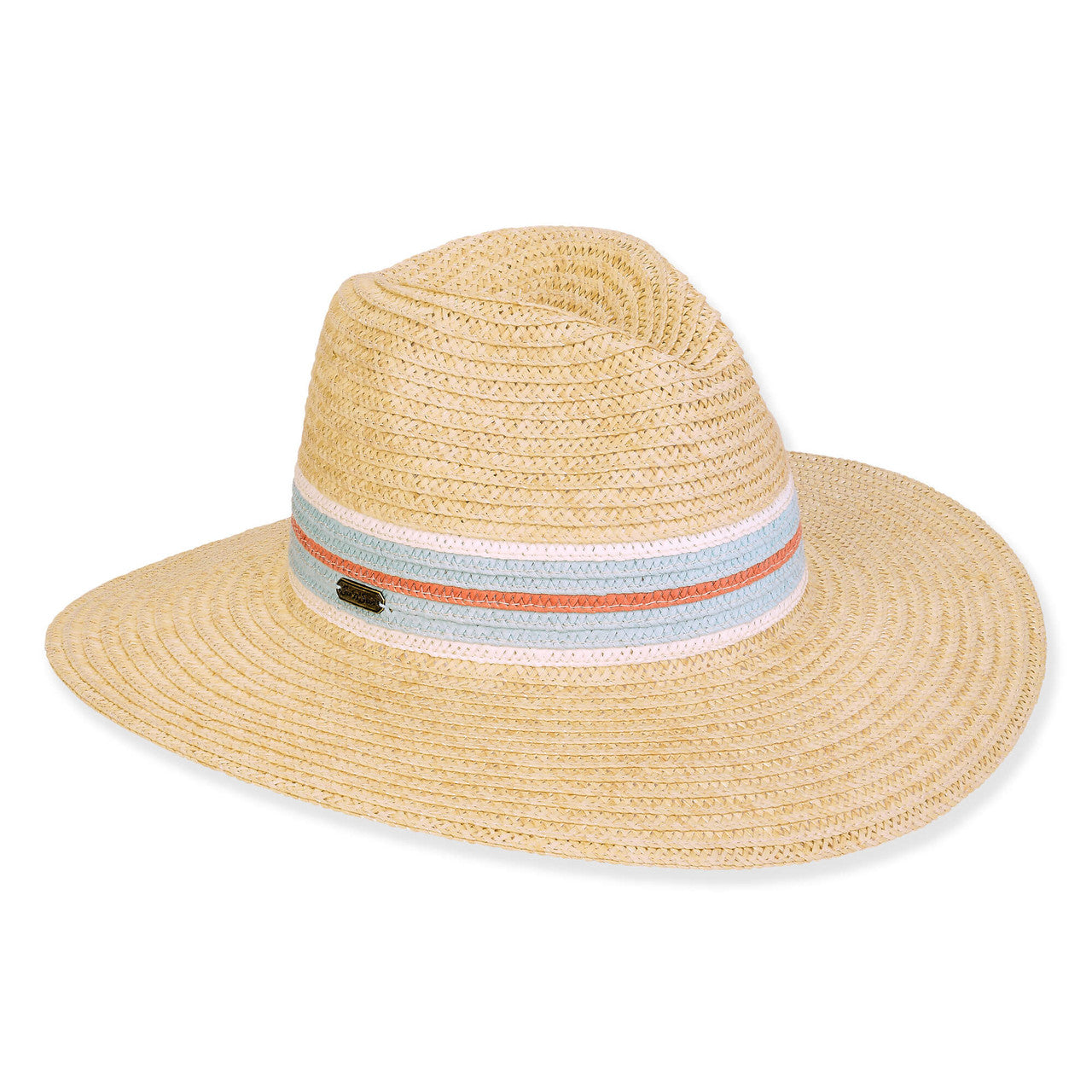 Beige Straw Sunhat with Blue/Orange Accents