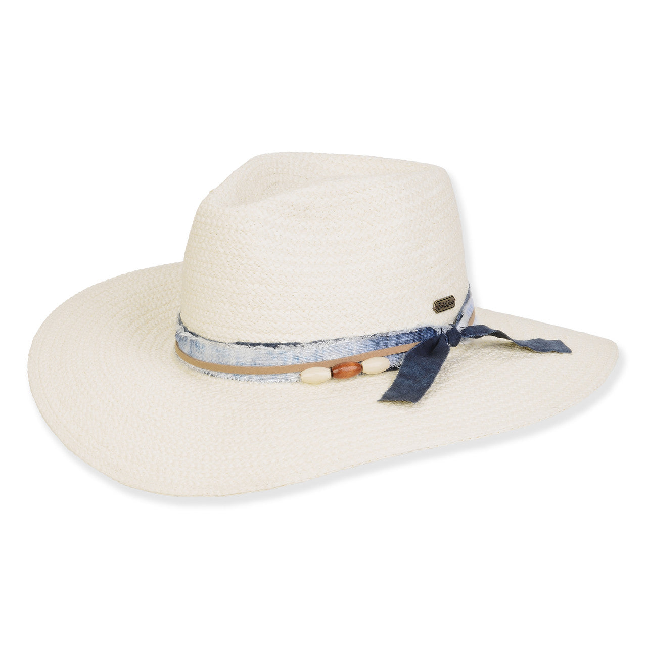 Ivory Straw Sunhat with Blue Fabric Band