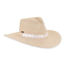 Adjustable Sunhat with White Beaded Band in Natural