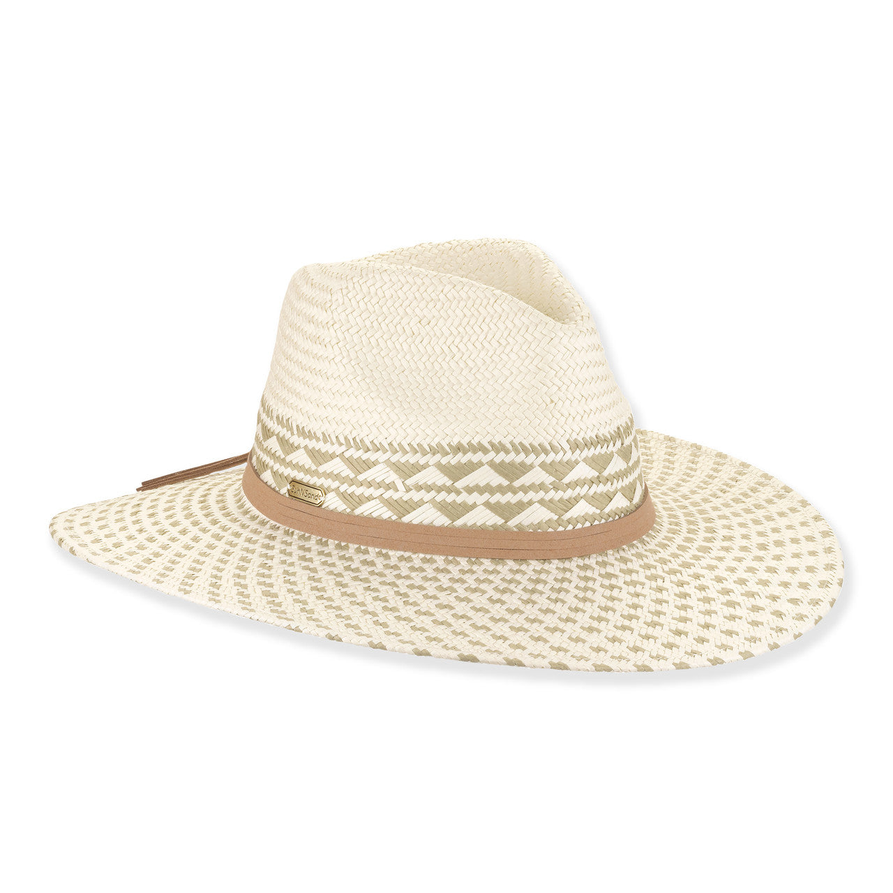 Adjustable Straw Sunhat with Aztec Taupe Print in Ivory