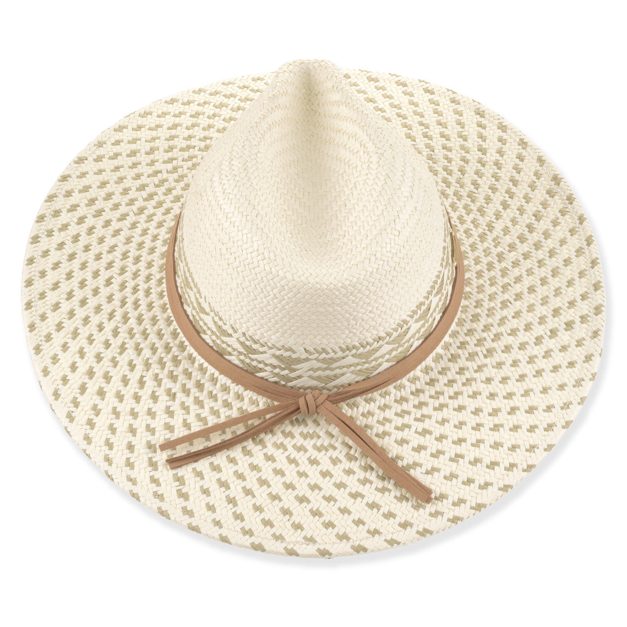 Adjustable Straw Sunhat with Aztec Taupe Print in Ivory