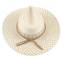 Adjustable Straw Sunhat with Aztec Taupe Print in Ivory
