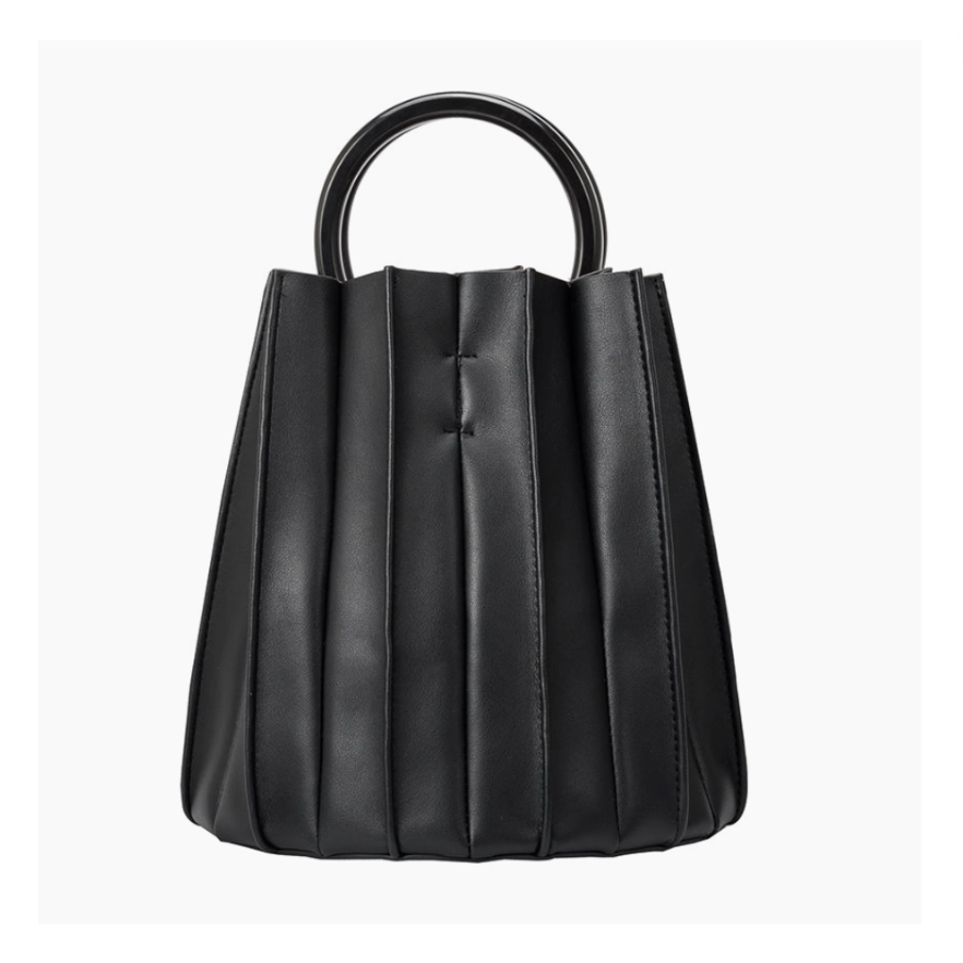 Black Recycled Vegan Leather Small Top Handle Bag