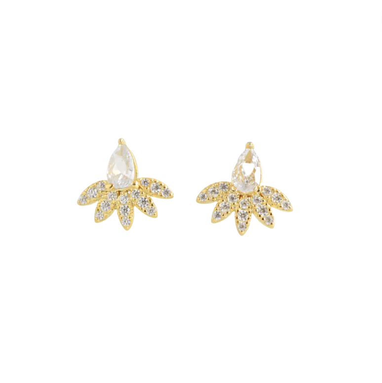 925 Sterling Silver Flower CZ Drop Shape Stud Earrings