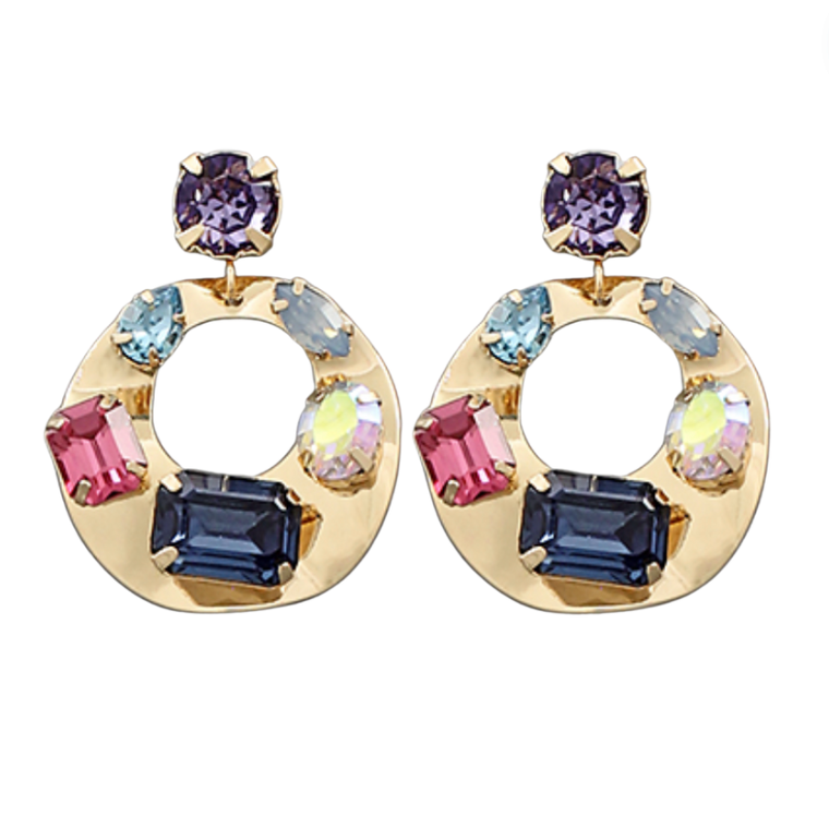 Color Multi Glass Dangle Earrings