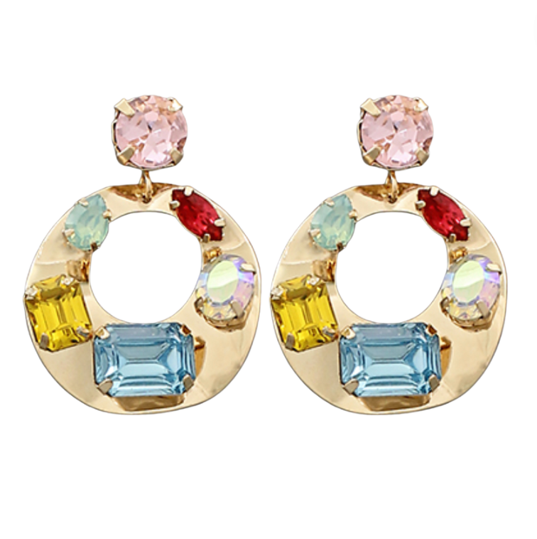 Color Multi Glass Dangle Earrings