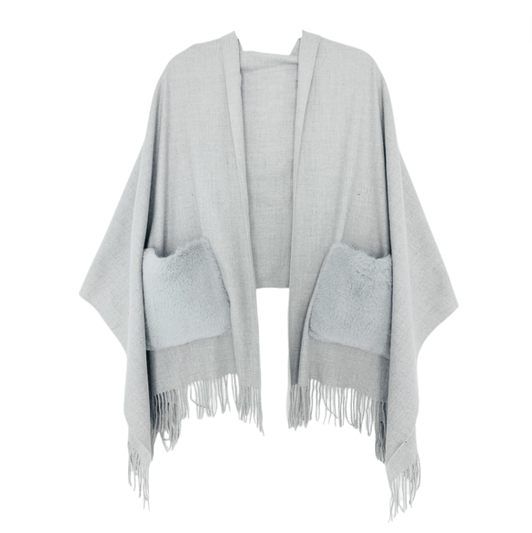 Cashmere Blend Scarf/Shawl with Fur Pockets