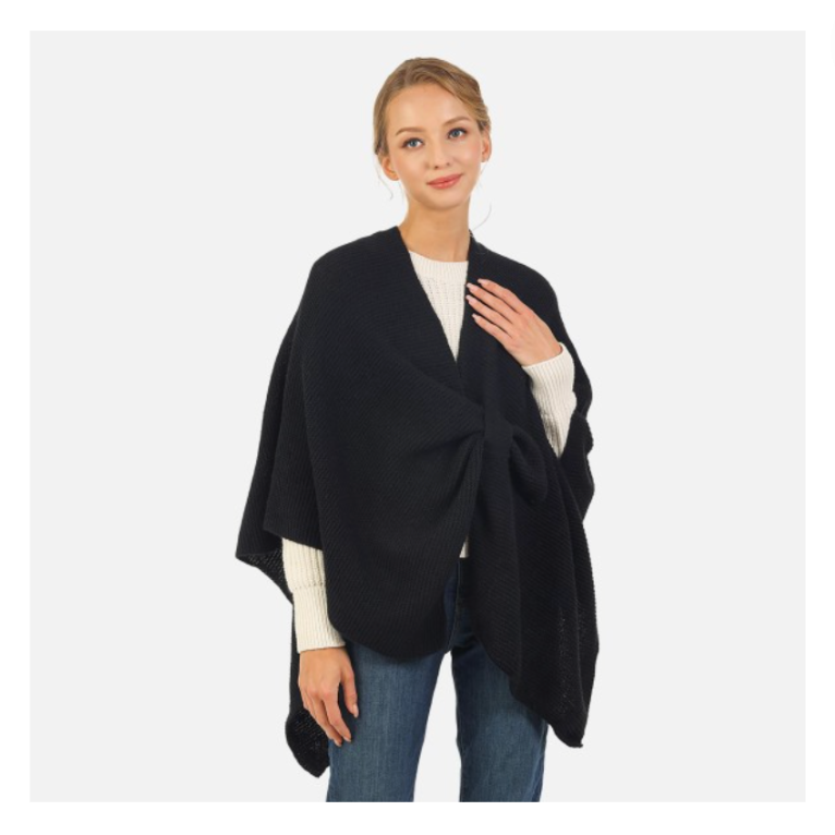 Solid Knitted Cape With Pull Through Closure