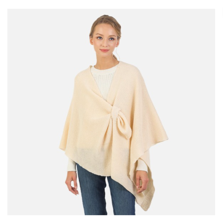 Solid Knitted Cape With Pull Through Closure