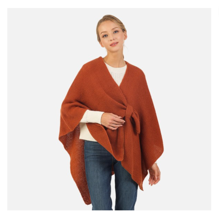 Solid Knitted Cape With Pull Through Closure