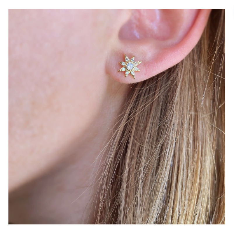 Gold Starburst Stud Earrings