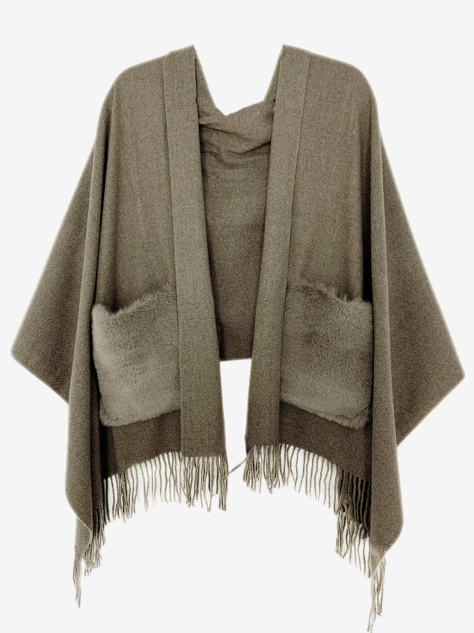 Cashmere Blend Scarf/Shawl with Fur Pockets